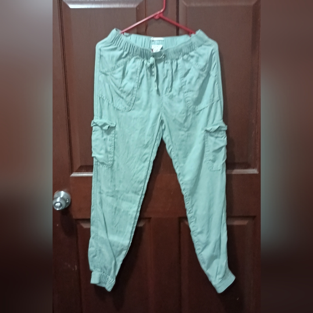 Nicole Miller 100% linen bluish green joggers size  XS